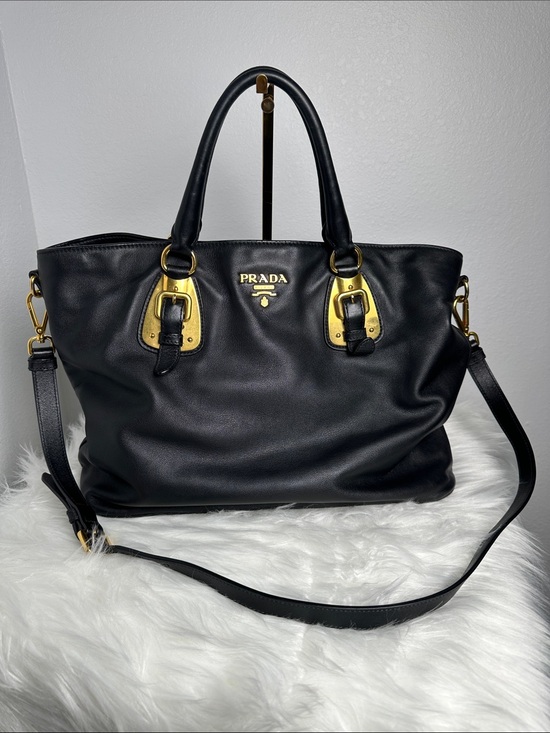 Prada Handbags - 💯Authentic Prada Vitello Leather Convertible Tote Bag Black Gold Hardware🍀